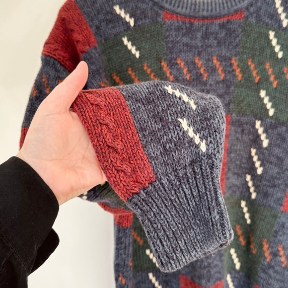 Vintage cotton knit crew neck sweater - 80’s - multi-coloured - Oversized M - Picture 4 of 7